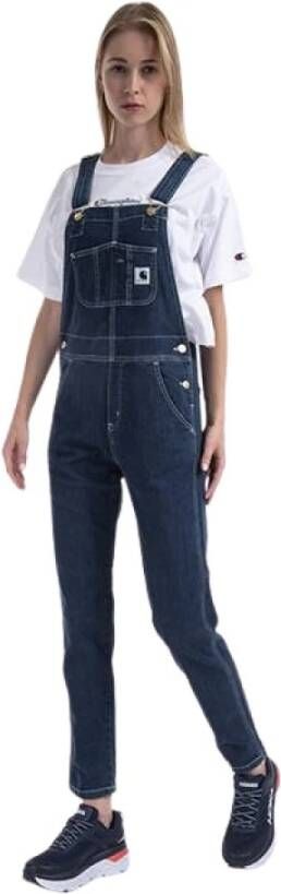 Carhartt WIP Logo patch dungarees broek , Blauw, Dames