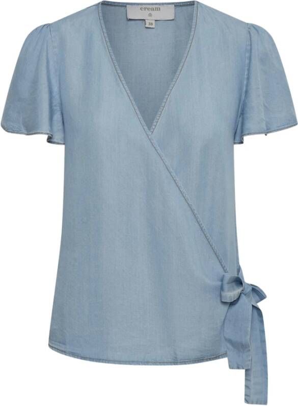 Cream Wrap Blouse , Blauw, Dames