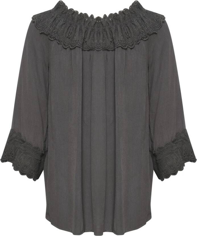 Cream Lace Blouse , Grijs, Dames