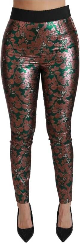 Dolce & Gabbana Green Bronze Leaf Tights Skinny Pants , Groen, Dames