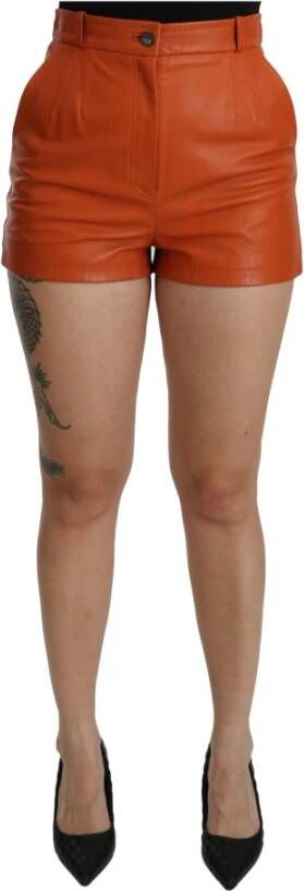 Orange Leather High Waist Hot Pants Shorts Dolce & Gabbana Pre owned, Oranje, Dames