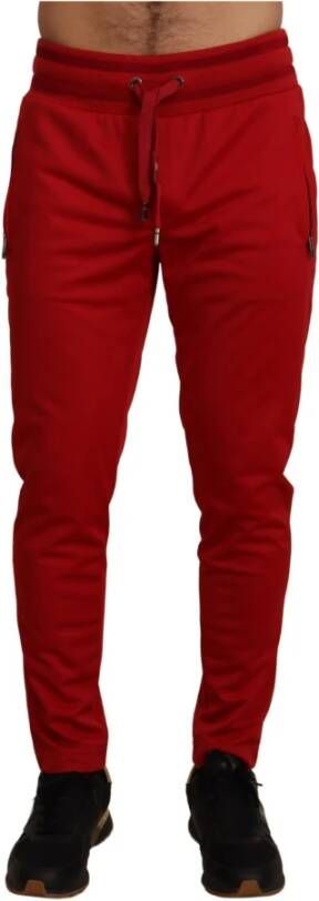 Dolce & Gabbana Red Polyester Logo Plaque Sweatpants , Rood, Heren