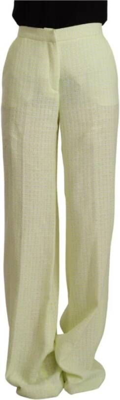 Msgm Yellow Green Cotton High Waist Straight Long Pants , Geel, Dames