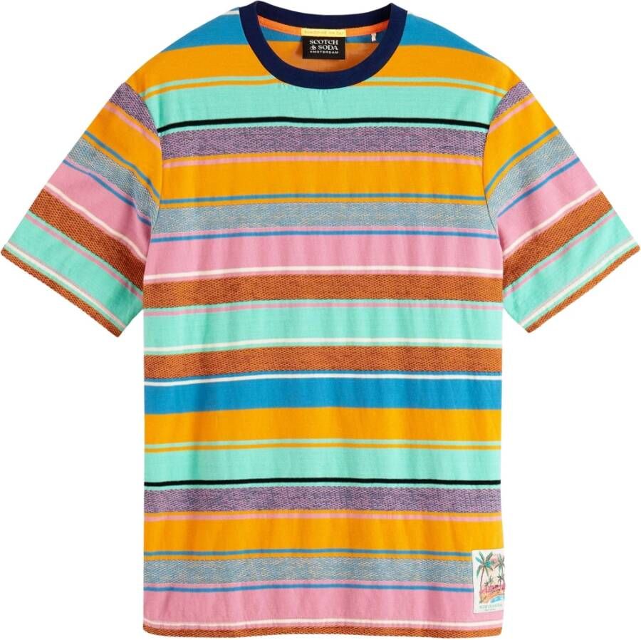 Scotch and Soda T shirts Structure Striped Crewneck Jersey T Shirt Roze