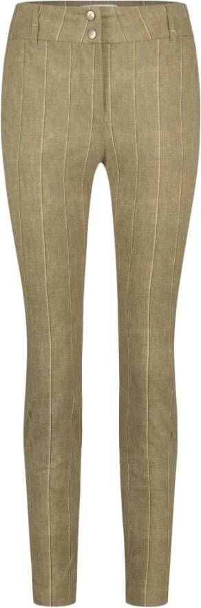 Jane Lushka gestreepte slim fit broek Dalas van travelstof goud/beige