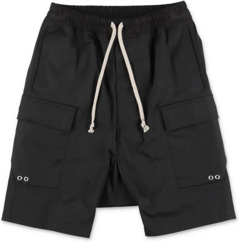 Rick Owens Black Cotton Gabardine Rick Ows Cargo Shorts , Zwart, Unisex