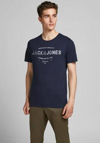 jack & jones Vintage effect printed T Shirt , Blauw, Heren