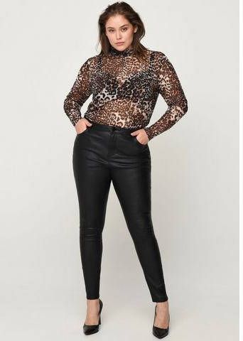 Zizzi high waist super slim fit broek met coating Amy zwart