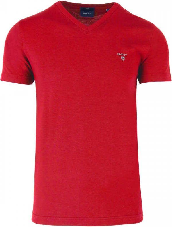 GANT Original Regular Fit T Shirt V hals rood, Effen
