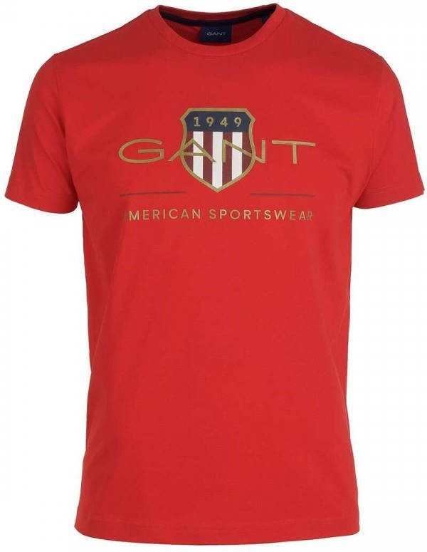 GANT Regular Fit T Shirt ronde hals rood, Bedrukt