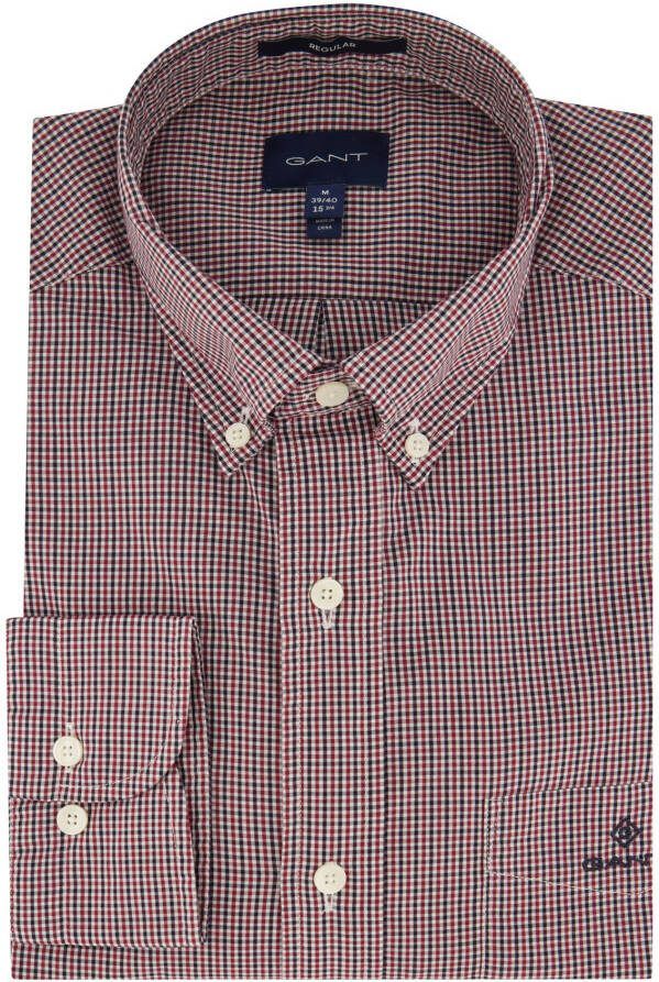 Gant casual overhemd bordeaux geruit katoen wijde fit