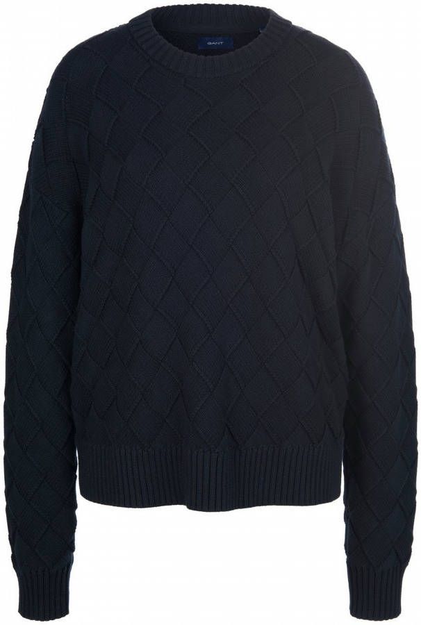 GANT Trui ronde hals 100% katoen blauw