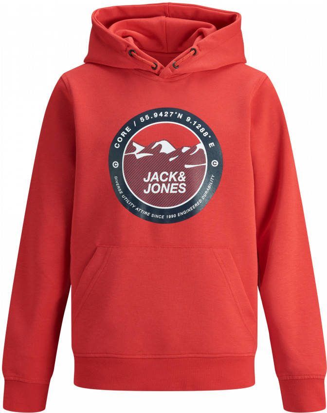 JACK & JONES JUNIOR hoodie JCOBILO met logo rood