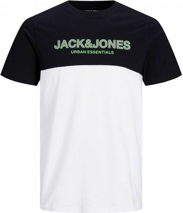 JACK & JONES ESSENTIALS slim fit T shirt JJEURBAN met biologisch katoen black/green/white