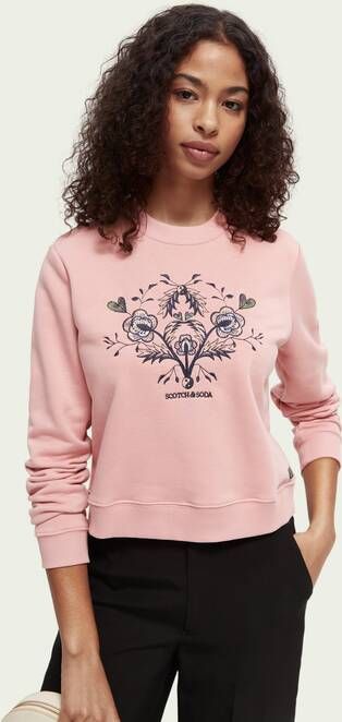 Scotch & Soda Regular fit cropped sweater met artwork en ronde hals