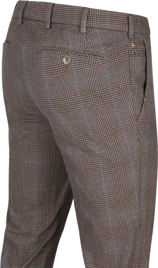 Meyer katoenen broek met knoop beige geruit katoen Bonn