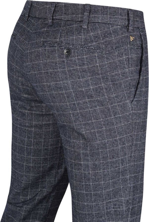 Meyer katoenen broek donkerblauw geruit Bonn met steekzakken