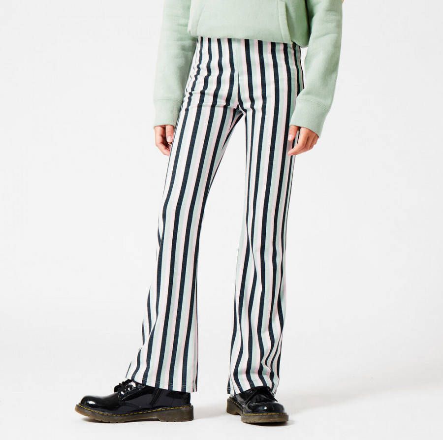 America Today Junior gestreepte flared broek Cindy mintgroen/donkergroen/lichtroze