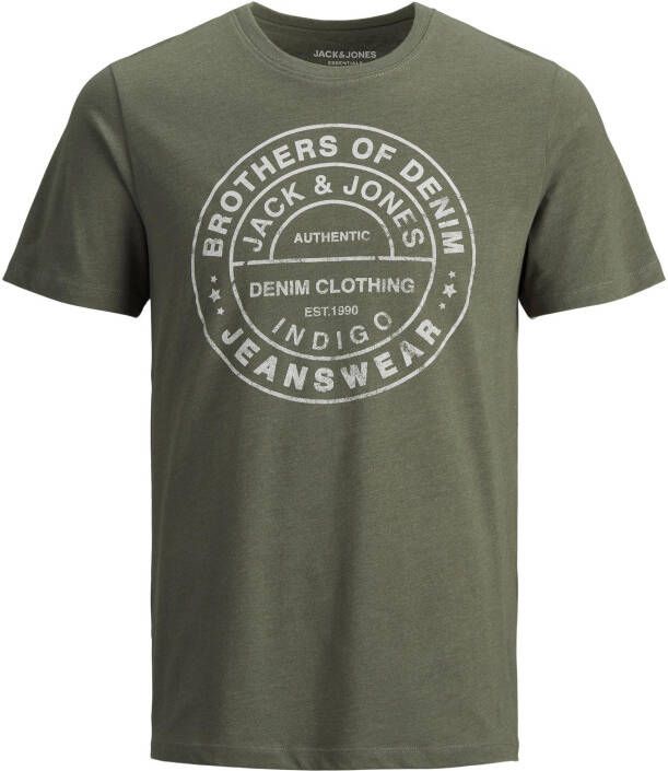 JACK & JONES ESSENTIALS slim fit T shirt JJEJEANS met logo dusty olive