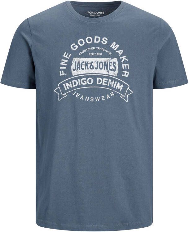 JACK & JONES ESSENTIALS slim fit T shirt JJEJEANS met logo grisaille