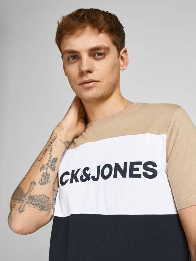 JACK & JONES ESSENTIALS slim fit T shirt JJELOGO met logo crockery