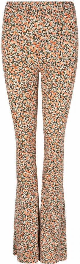 Lofty Manner gebloemde high waist flared broek Barbara groen/oranje