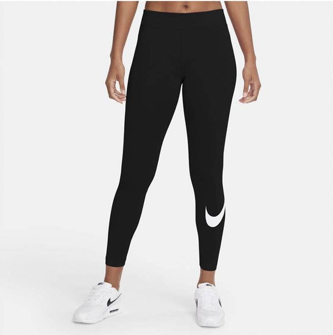 Nike Sportswear Essential Legging met halfhoge taille en Swoosh voor dames Black/White Dames