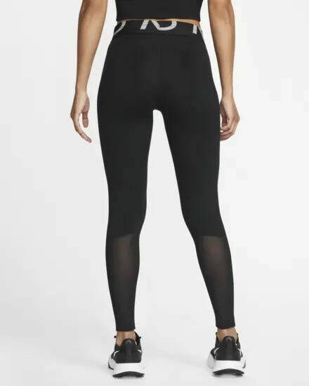 Nike Pro Dri FIT Trainingslegging met mesh vlakken en halfhoge taille voor dames Black/Black/White Dames