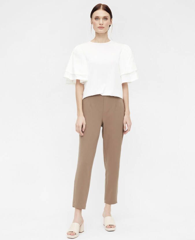 OBJECT slim fit pantalon OBJLISA van gerecycled polyester lichtbruin