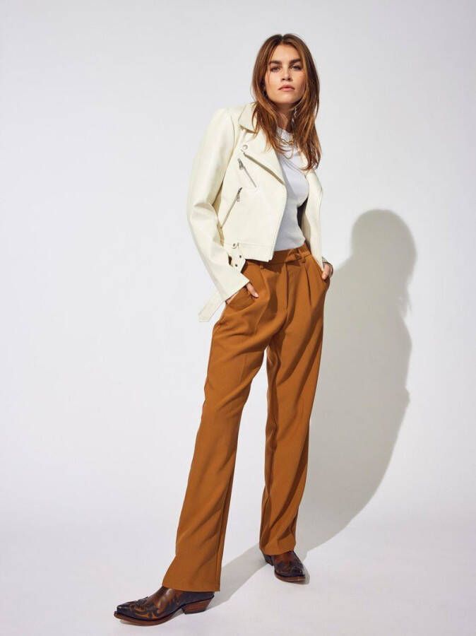 ONLY high waist straight fit pantalon ONLFRAN GIANNA van gerecycled polyester bruin