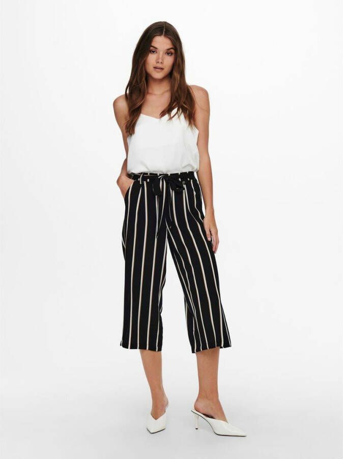 ONLY gestreepte cropped high waist wide leg culotte ONLWINNER zwart/oker/wit