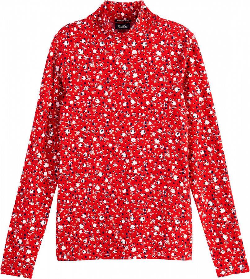 Scotch & Soda Mock Neck Alllover Gedrukte Slim Fit Space , Rood, Dames