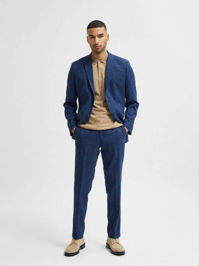 SELECTED HOMME gemêleerde slim fit pantalon SLHSLIM estate blue