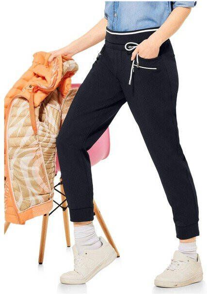 Street One slim fit joggingbroek donkerblauw