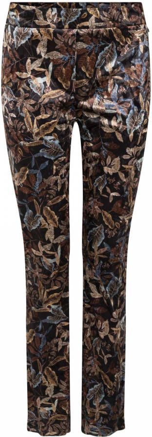 Tramontana velours flared tregging met bladprint zwart/bruin/blauw