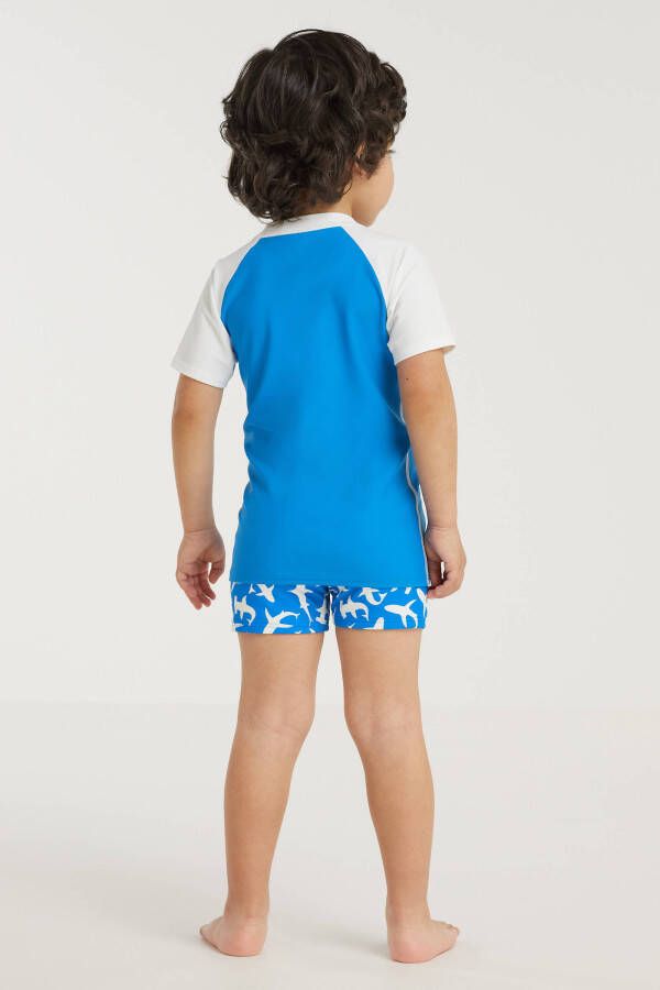 BEACHWAVE baby boys UV 50+ T shirt + zwemboxer blauw/wit
