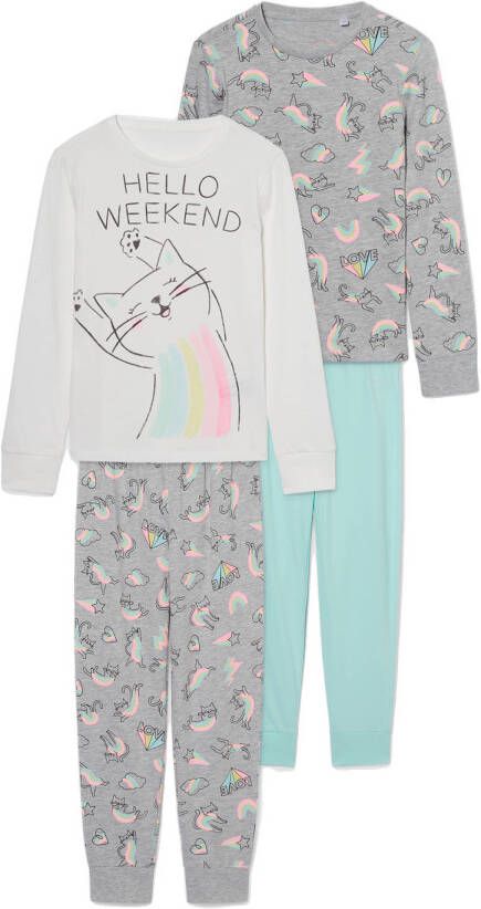 C&A pyjama set van 2 mintgroen/grijs/wit