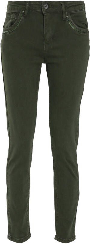 Cassis high waist slim fit broek met pailletten donkergroen
