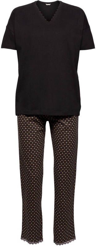 ESPRIT Women Bodywear pyjama met all over print zwart