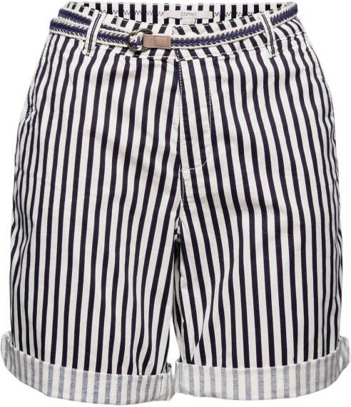 ESPRIT Women Casual straight fit bermuda met stippen wit/blauw