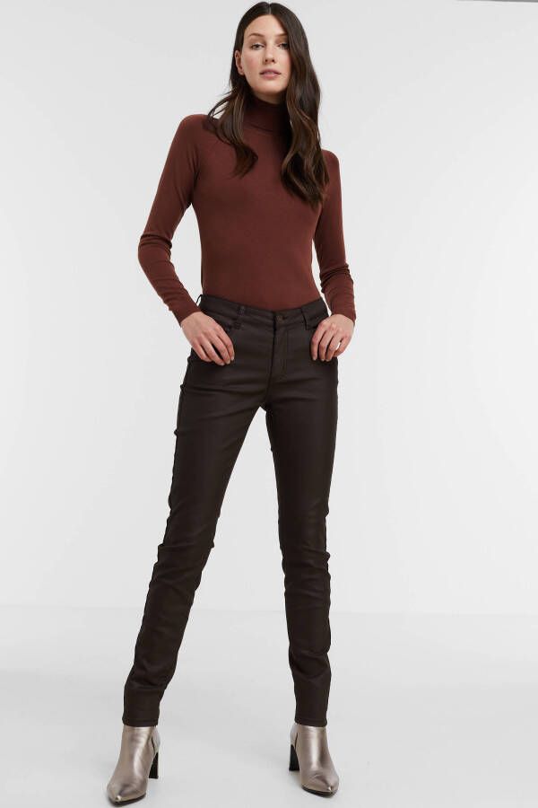 Geisha coated skinny broek donkerbruin