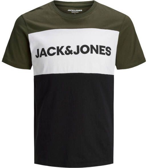 JACK & JONES ESSENTIALS T shirt JJELOGO met logo groen/wit/zwart
