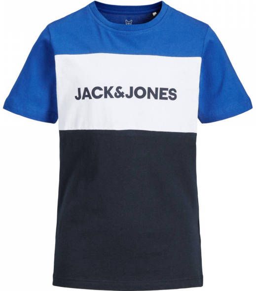 JACK & JONES JUNIOR T shirt JJELOGO met logo blauw/wit/donkerblauw