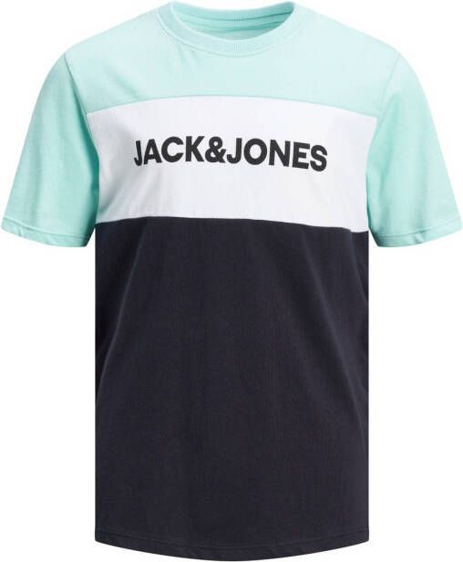 JACK & JONES JUNIOR T shirt JJELOGO met logo turquoise/donkerblauw/wit