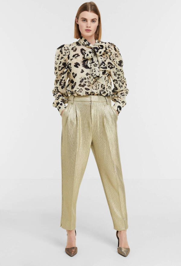 JOSH V gemêleerde high waist loose fit pantalon Porto beige/goud