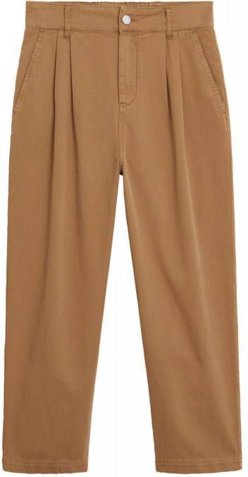Mango cropped high waist straight fit broek bruin