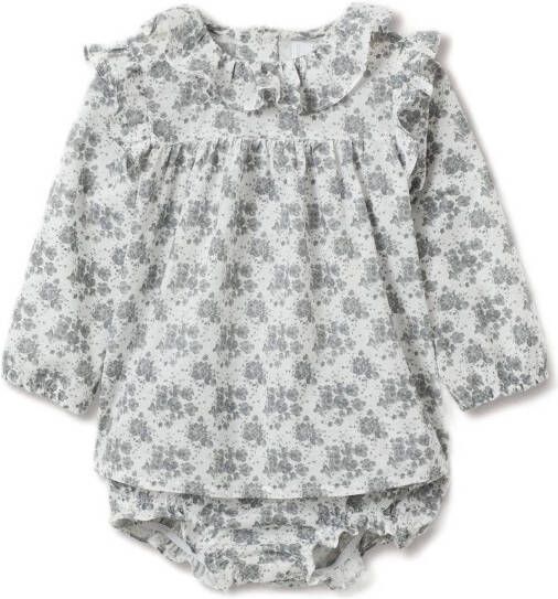 Mango Kids baby blouse met broekje grijs/wit