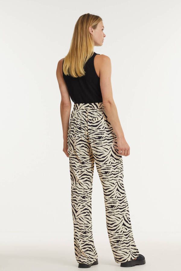 Modström high waist regular fit broek Ibu met dierenprint wit/zwart