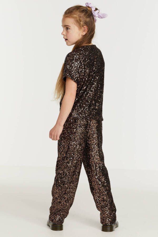NAME IT KIDS loose fit broek NKFRHANTOS met all over print en pailletten zwart