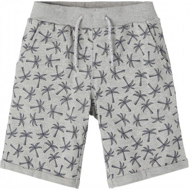 NAME IT KIDS sweatshort NKMVERMO met all over print grijs melange
